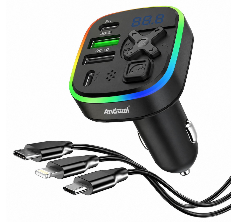 Modulator FM Auto Andowl Q C497 Bluetooth incarcare Rapida cabluri incluse LED colorat
